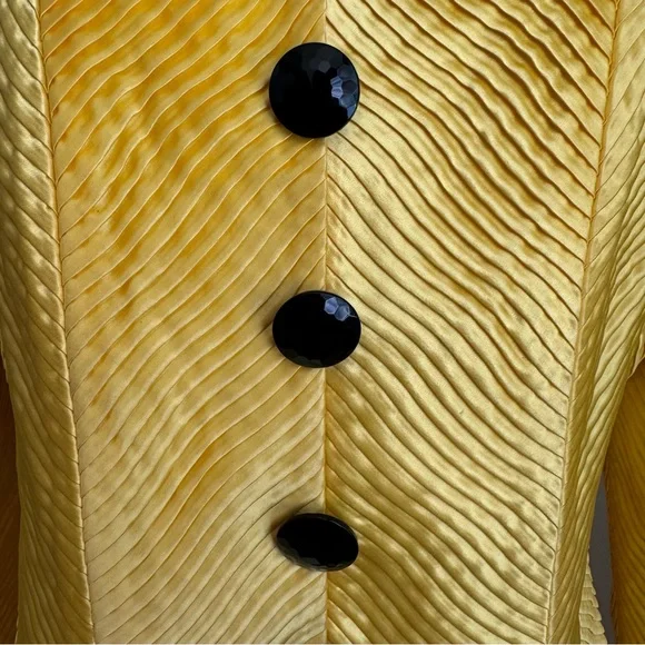 Vintage 80s Karen Lawrence Yellow Satin Pleated Evening Jacket Large - Picture 11 of 12